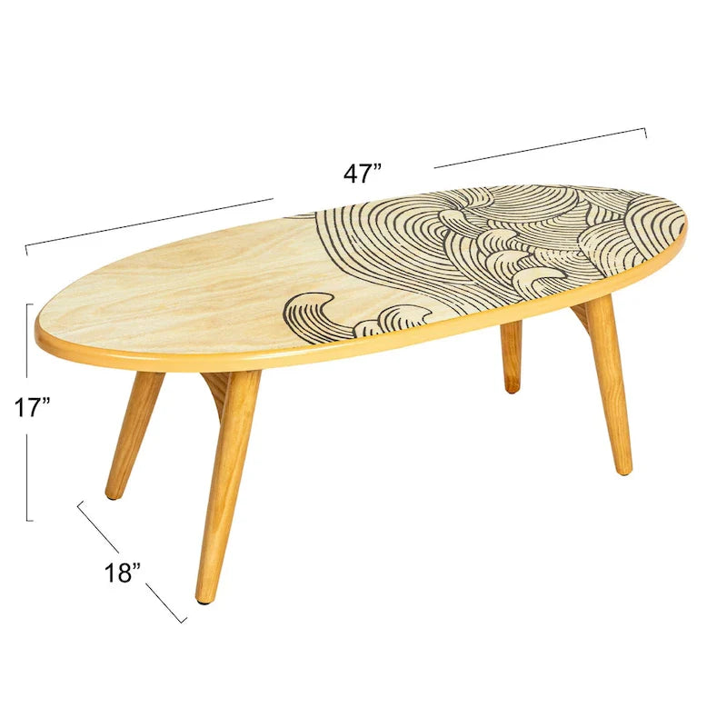 Table basse ovale planche de surf rayée, multicolore