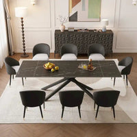 Ensemble de salle à manger rectangulaire extensible en pierre frittée à pieds croisés de 9 pièces avec 8 chaises pour la maison ou la villa