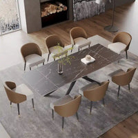 Ensemble de salle à manger rectangulaire extensible en pierre frittée à pieds croisés de 9 pièces avec 8 chaises pour la maison ou la villa