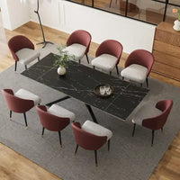 Ensemble de salle à manger rectangulaire extensible en pierre frittée à pieds croisés de 9 pièces avec 8 chaises pour la maison ou la villa