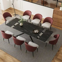 Ensemble de salle à manger rectangulaire extensible en pierre frittée à pieds croisés de 9 pièces avec 8 chaises pour la maison ou la villa