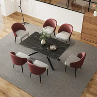 Ensemble de salle à manger rectangulaire extensible en pierre frittée à pieds croisés de 9 pièces avec 8 chaises pour la maison ou la villa