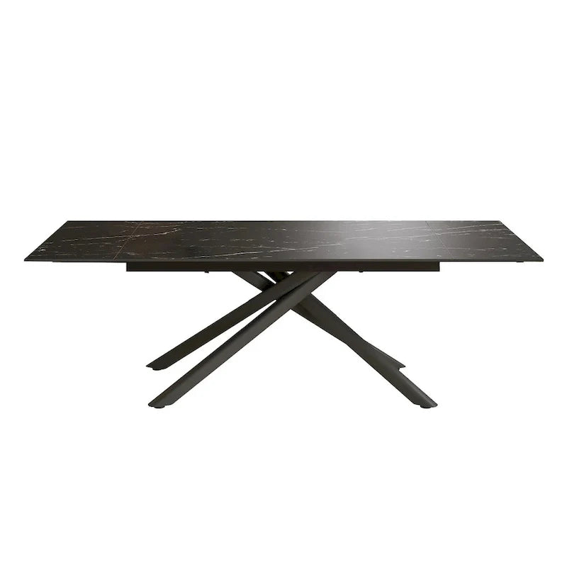 Ensemble de salle à manger rectangulaire extensible en pierre frittée à pieds croisés de 9 pièces avec 8 chaises pour la maison ou la villa