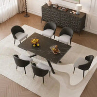 Ensemble de salle à manger rectangulaire extensible en pierre frittée à pieds croisés de 9 pièces avec 8 chaises pour la maison ou la villa