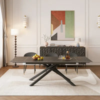 Ensemble de salle à manger rectangulaire extensible en pierre frittée à pieds croisés de 9 pièces avec 8 chaises pour la maison ou la villa