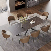 Ensemble de salle à manger rectangulaire extensible en pierre frittée à pieds croisés de 9 pièces avec 8 chaises pour la maison ou la villa