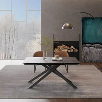 Ensemble de salle à manger rectangulaire extensible en pierre frittée à pieds croisés de 9 pièces avec 8 chaises pour la maison ou la villa