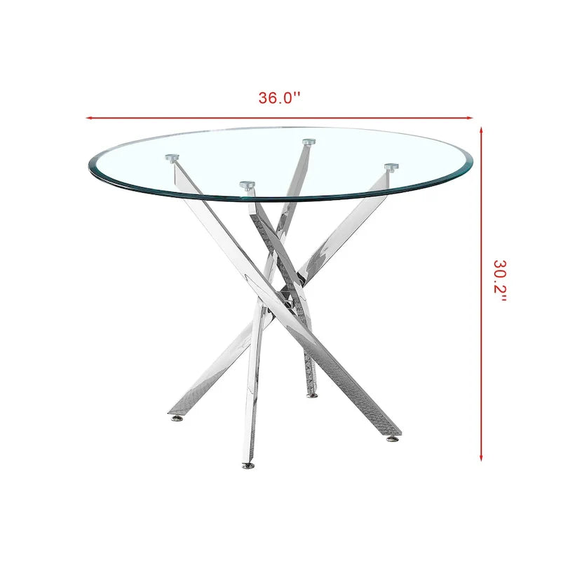 Table à manger ronde contemporaine en verre trempé artisanal