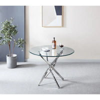 Table à manger ronde contemporaine en verre trempé artisanal