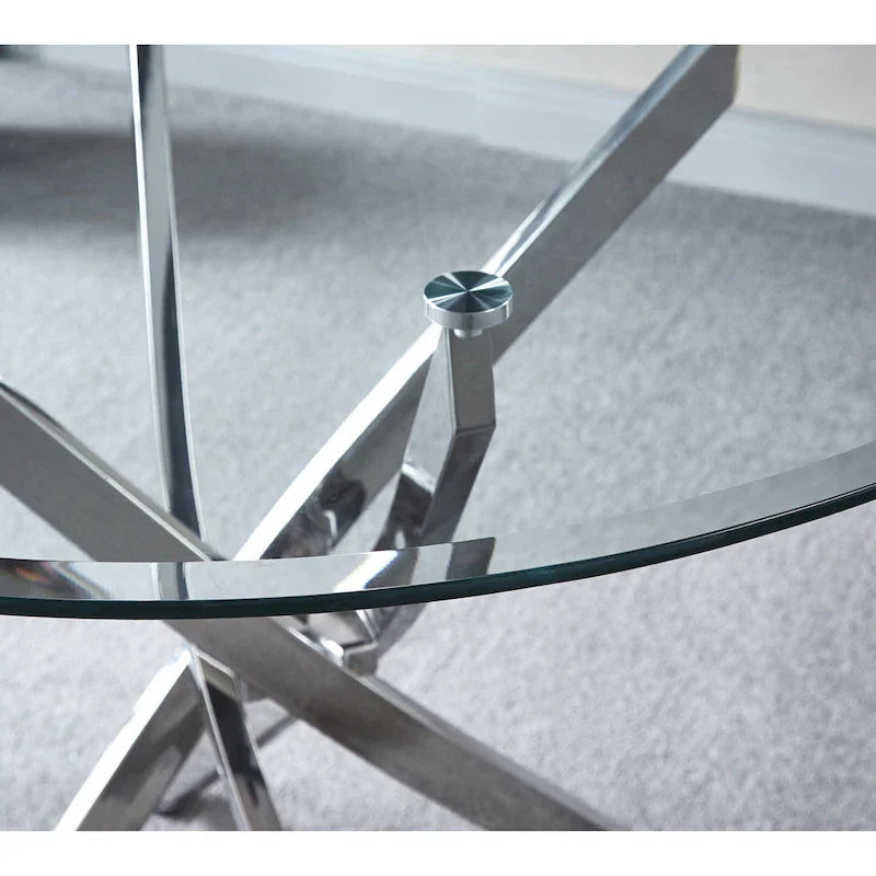Table à manger ronde contemporaine en verre trempé artisanal