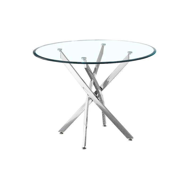 Table à manger ronde contemporaine en verre trempé artisanal