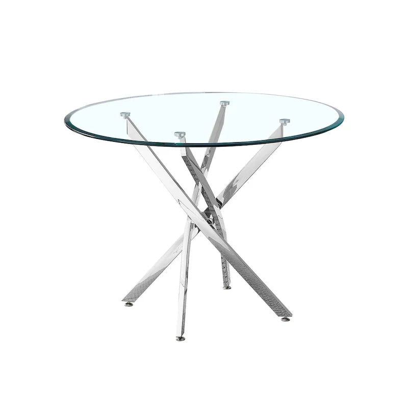 Table à manger ronde contemporaine en verre trempé artisanal