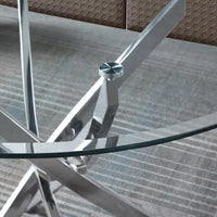 Table à manger ronde contemporaine en verre trempé artisanal