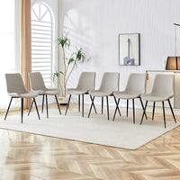 Chaise de salle à manger à coussin dossier en cuir synthétique, pieds en métal noir, coussin galbé élargi pour plus de confort (6 chaises)
