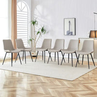 Chaise de salle à manger à coussin dossier en cuir synthétique, pieds en métal noir, coussin galbé élargi pour plus de confort (6 chaises)