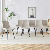 Chaise de salle à manger à coussin dossier en cuir synthétique, pieds en métal noir, coussin galbé élargi pour plus de confort (6 chaises)