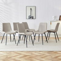 Chaise de salle à manger à coussin dossier en cuir synthétique, pieds en métal noir, coussin galbé élargi pour plus de confort (6 chaises)