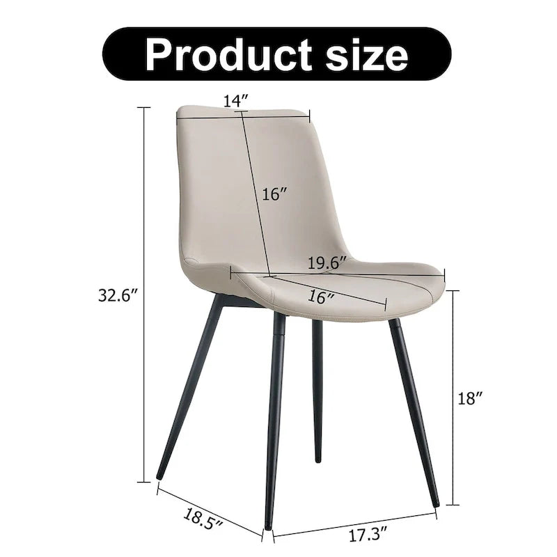 Chaise de salle à manger à coussin dossier en cuir synthétique, pieds en métal noir, coussin galbé élargi pour plus de confort (6 chaises)
