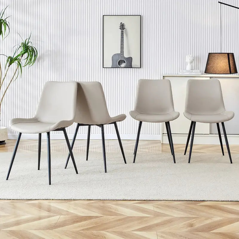 Chaise de salle à manger à coussin dossier en cuir synthétique, pieds en métal noir, coussin galbé élargi pour plus de confort (6 chaises)