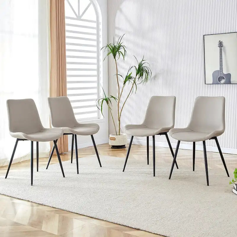 Chaise de salle à manger à coussin dossier en cuir synthétique, pieds en métal noir, coussin galbé élargi pour plus de confort (6 chaises)