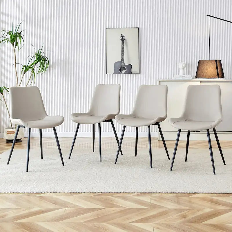Chaise de salle à manger à coussin dossier en cuir synthétique, pieds en métal noir, coussin galbé élargi pour plus de confort (6 chaises)