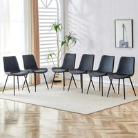 Chaise de salle à manger à coussin dossier en cuir synthétique, pieds en métal noir, coussin galbé élargi pour plus de confort (6 chaises)