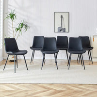 Chaise de salle à manger à coussin dossier en cuir synthétique, pieds en métal noir, coussin galbé élargi pour plus de confort (6 chaises)