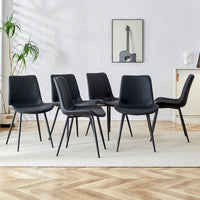 Chaise de salle à manger à coussin dossier en cuir synthétique, pieds en métal noir, coussin galbé élargi pour plus de confort (6 chaises)