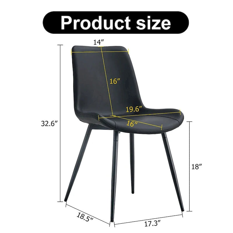 Chaise de salle à manger à coussin dossier en cuir synthétique, pieds en métal noir, coussin galbé élargi pour plus de confort (6 chaises)