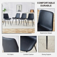 Chaise de salle à manger à coussin dossier en cuir synthétique, pieds en métal noir, coussin galbé élargi pour plus de confort (6 chaises)