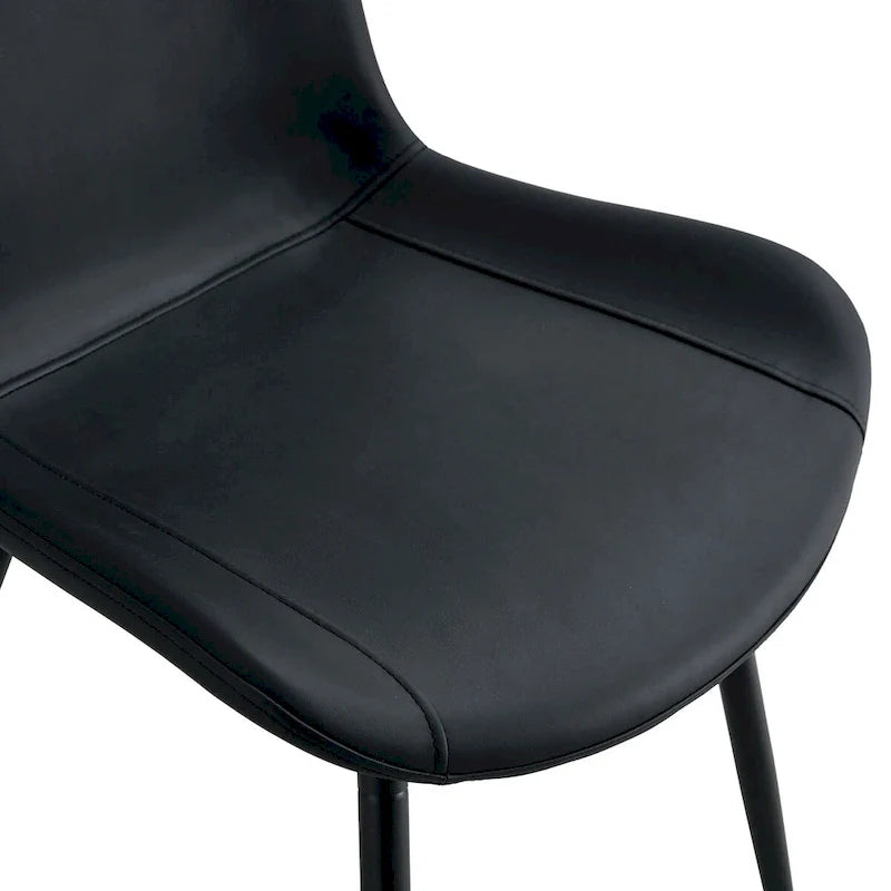 Chaise de salle à manger à coussin dossier en cuir synthétique, pieds en métal noir, coussin galbé élargi pour plus de confort (6 chaises)