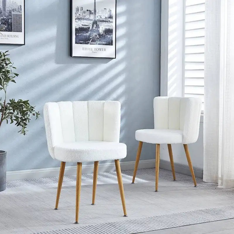 Table à manger ronde avec 4 chaises en tissu peluche Teddy
