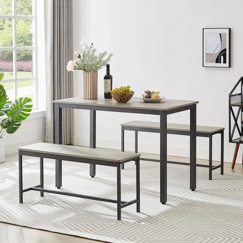 Ensemble table de salle à manger, table de bar avec 2 bancs de salle à manger, comptoir de table de cuisine avec chaises, style industriel pour table de petit-déjeuner