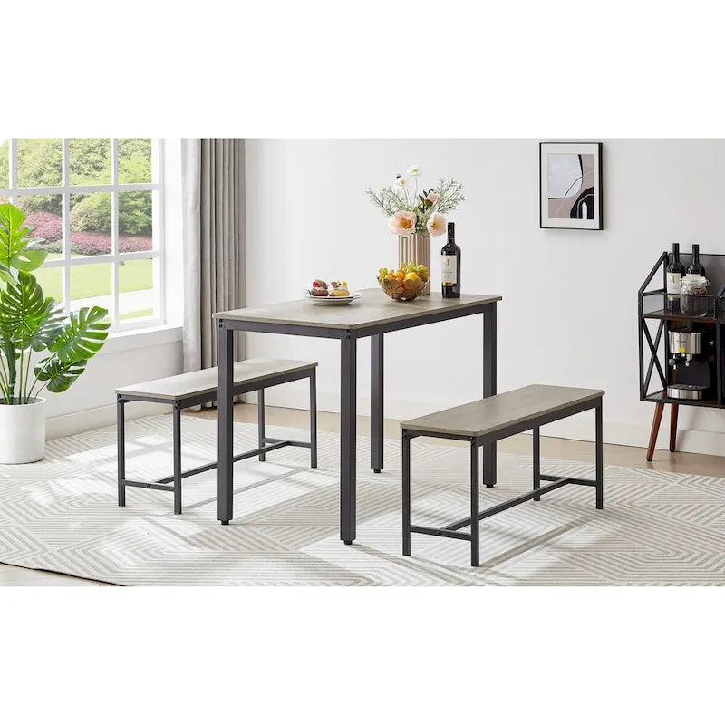 Ensemble table de salle à manger, table de bar avec 2 bancs de salle à manger, comptoir de table de cuisine avec chaises, style industriel pour table de petit-déjeuner