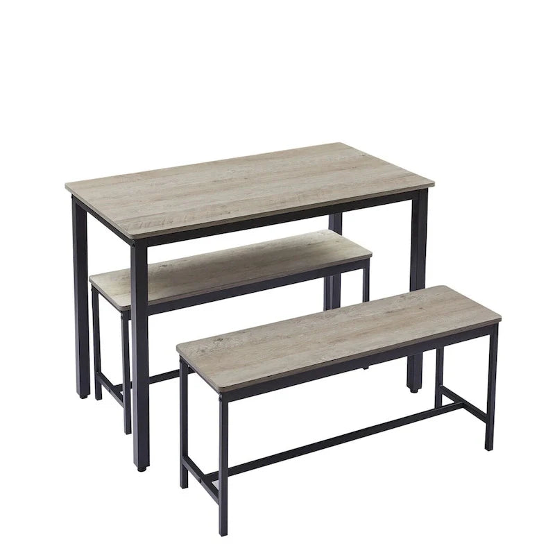 Ensemble table de salle à manger, table de bar avec 2 bancs de salle à manger, comptoir de table de cuisine avec chaises, style industriel pour table de petit-déjeuner