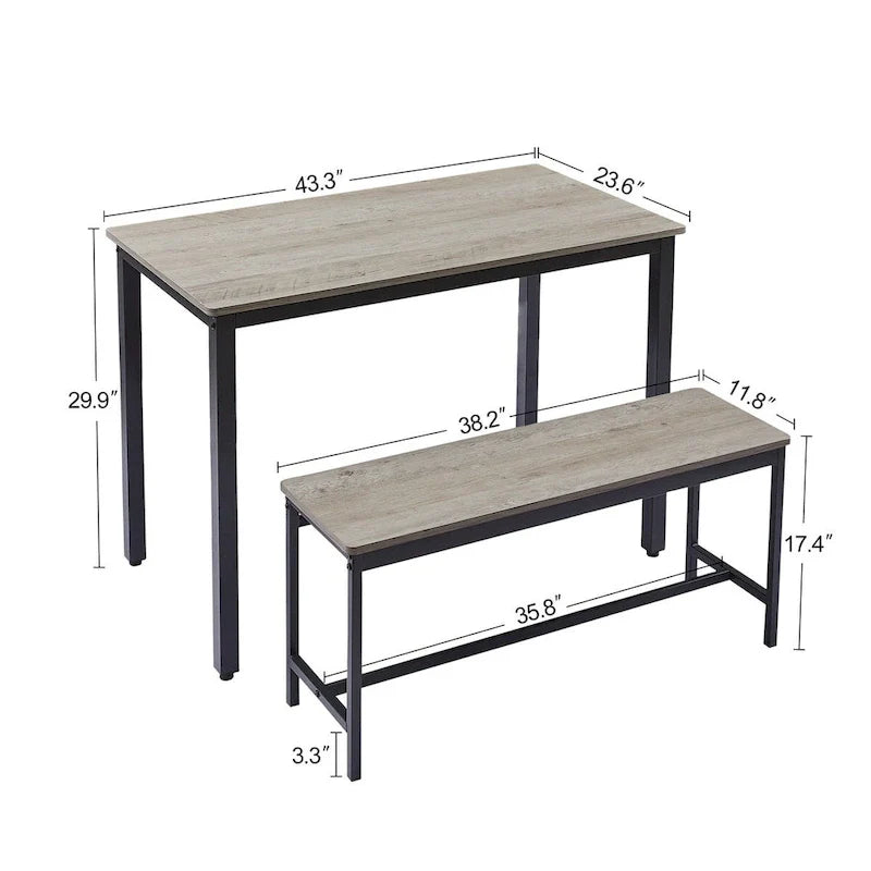 Ensemble table de salle à manger, table de bar avec 2 bancs de salle à manger, comptoir de table de cuisine avec chaises, style industriel pour table de petit-déjeuner