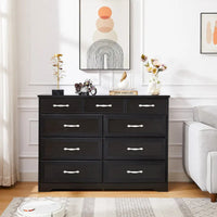 Commode de chambre à coucher, commode longue à 9 tiroirs avec poignées antiques, commode en bois pour chambre d'enfant, salon, entrée et couloir