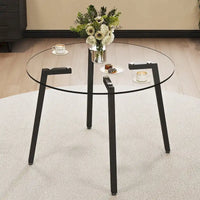 Table ronde transparente en verre trempé, plateau en verre trempé, pieds en métal noir, pour cuisine et salon, 42 *42 *29,5