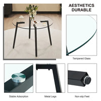 Table ronde transparente en verre trempé, plateau en verre trempé, pieds en métal noir, pour cuisine et salon, 42 *42 *29,5