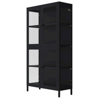 Meuble de rangement à quatre portes vitrées avec étagères et pieds réglables en acier laminé à froid