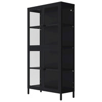 Meuble de rangement à quatre portes vitrées avec étagères et pieds réglables en acier laminé à froid