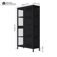 Meuble de rangement à quatre portes vitrées avec étagères et pieds réglables en acier laminé à froid