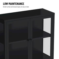 Meuble de rangement à quatre portes vitrées avec étagères et pieds réglables en acier laminé à froid