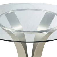 Table à manger de 48 pouces avec plateau en verre rond et base en métal, chrome