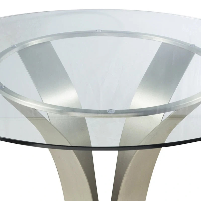 Table à manger de 48 pouces avec plateau en verre rond et base en métal, chrome