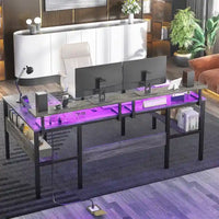 Bureau de jeu réversible en U avec ports USB et lumières LED