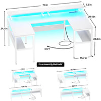 Bureau de jeu réversible en U avec ports USB et lumières LED