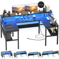 Bureau de jeu réversible en U avec ports USB et lumières LED