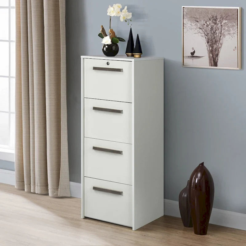 Classeur latéral vertical 4 tiroirs Saint Birch Miami contemporain, blanc effet grain de bois
