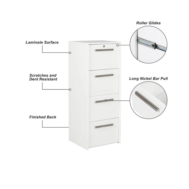 Classeur latéral vertical 4 tiroirs Saint Birch Miami contemporain, blanc effet grain de bois